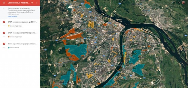 Карта зеленых территорий Нижнего Новгорода